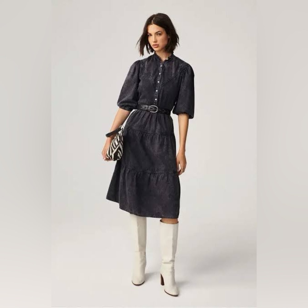 BA&SH Willow Denim dress in black, size 3 (US L) excellent condition.